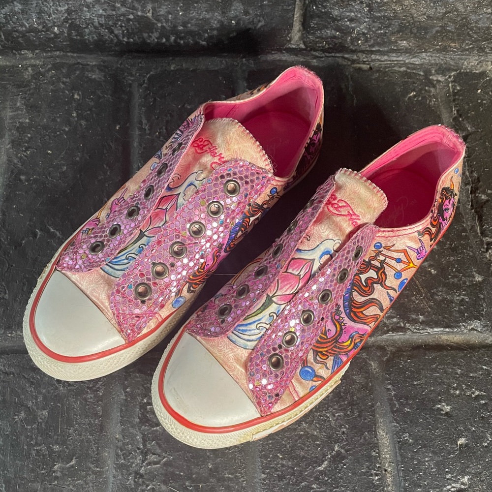 Ed Hardy Evil Mermaid Lowrise Sneaker, pink, 7
